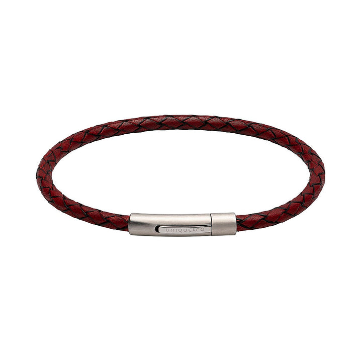 Unique & Co Red Leather Bracelet with Stainless Steel Clasp 21cm