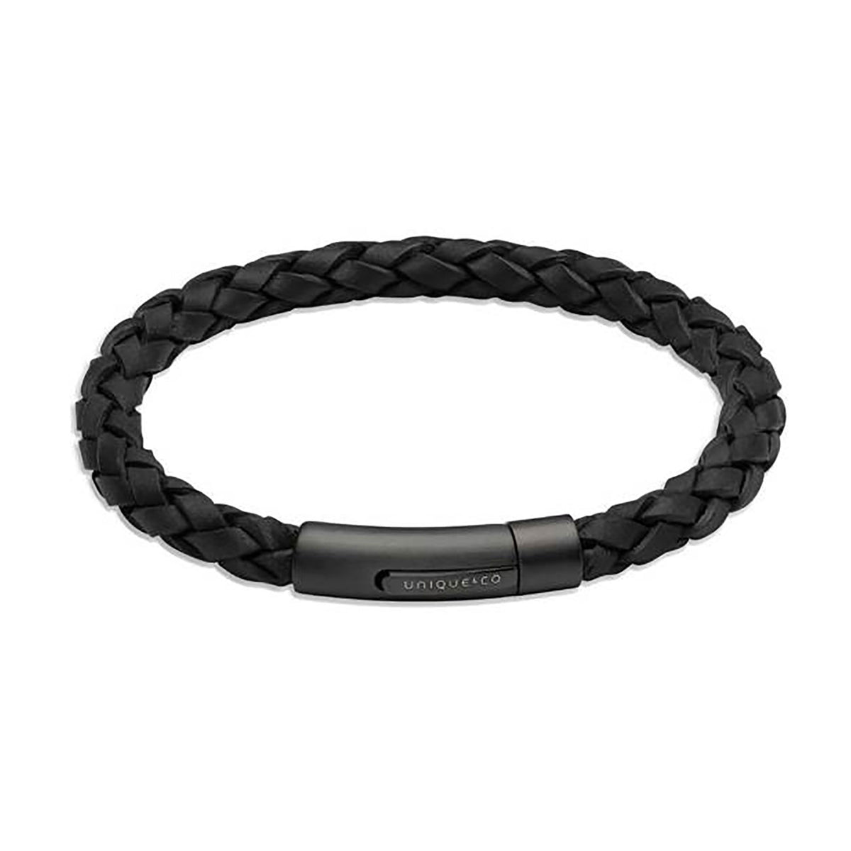 Unique & Co Black Leather IP Bracelet with Magnetic Steel Clasp 21cm - Michael Jones Jeweller