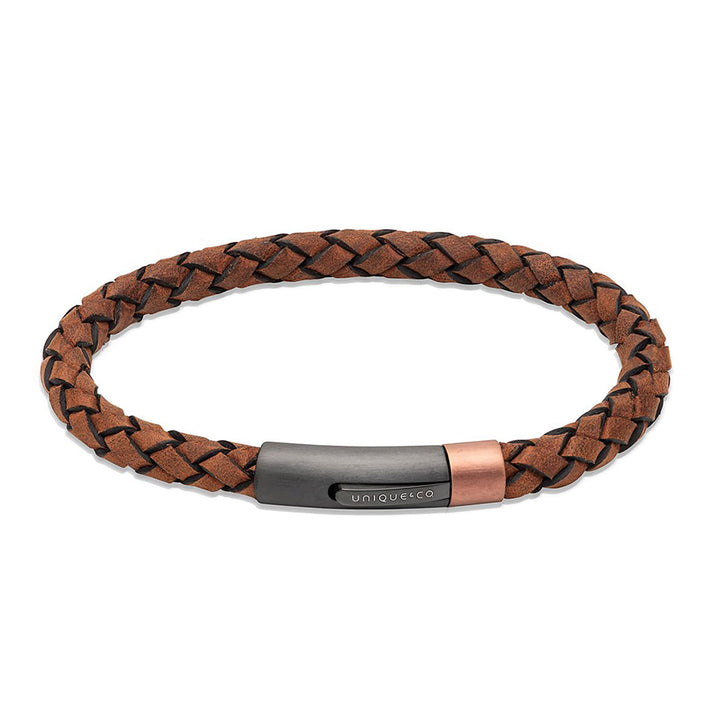 Unique & Co Dark Brown Leather Bracelet with Stainless Steel Clasp 21cm