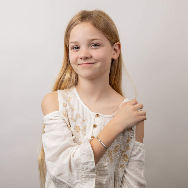 D for Diamond Child's Heart Motif Hinged Maiden Bangle - Michael Jones Jeweller