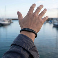 Steel and Barnett Riley Braided Black Leather Men's Bracelet - Medium