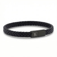 Steel and Barnett Riley Braided Black Leather Men's Bracelet - Medium