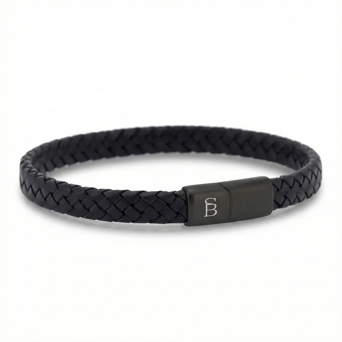 Steel and Barnett Riley Braided Black Leather Bracelet with Black Stainless Steel Clasp - Small - Michael Jones Jeweller