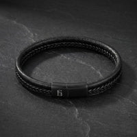 Steel and Barnett Denby Dual-Band Black Leather Men's Bracelet - Small