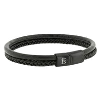 Steel and Barnett Denby Dual-Band Black Leather Men's Bracelet - Small - Michael Jones Jeweller