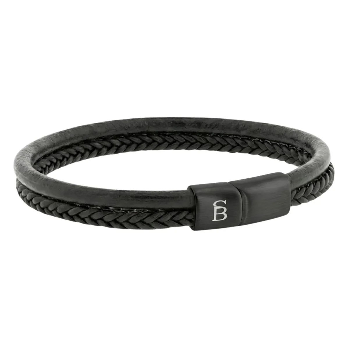 Steel and Barnett Denby Dual-Band Black Leather Men's Bracelet - Small - Michael Jones Jeweller