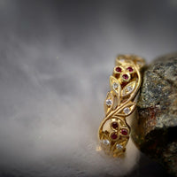 Ruby and Diamond 18ct Yellow Gold Cherry Blossom Ring