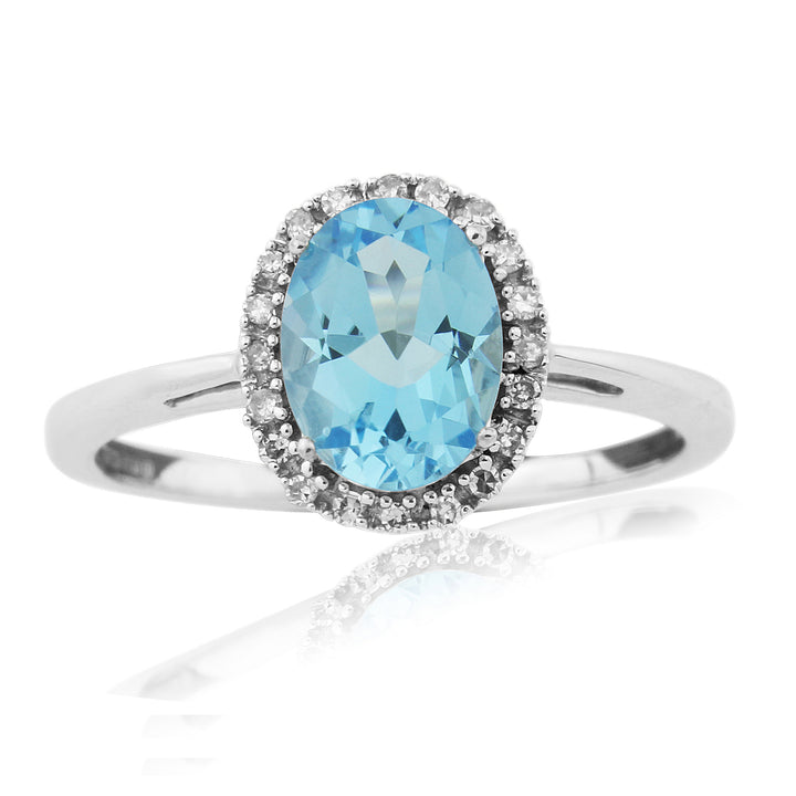 Blue Topaz and Diamond 9ct White Gold Ring (M)