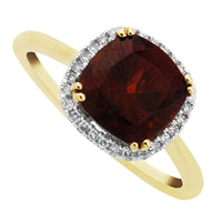 Garnet and Diamond Cluster 9ct Yellow Gold Ring (N)