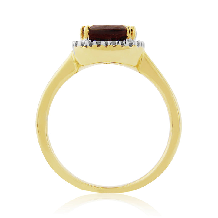 Garnet and Diamond Cluster 9ct Yellow Gold Ring (N)