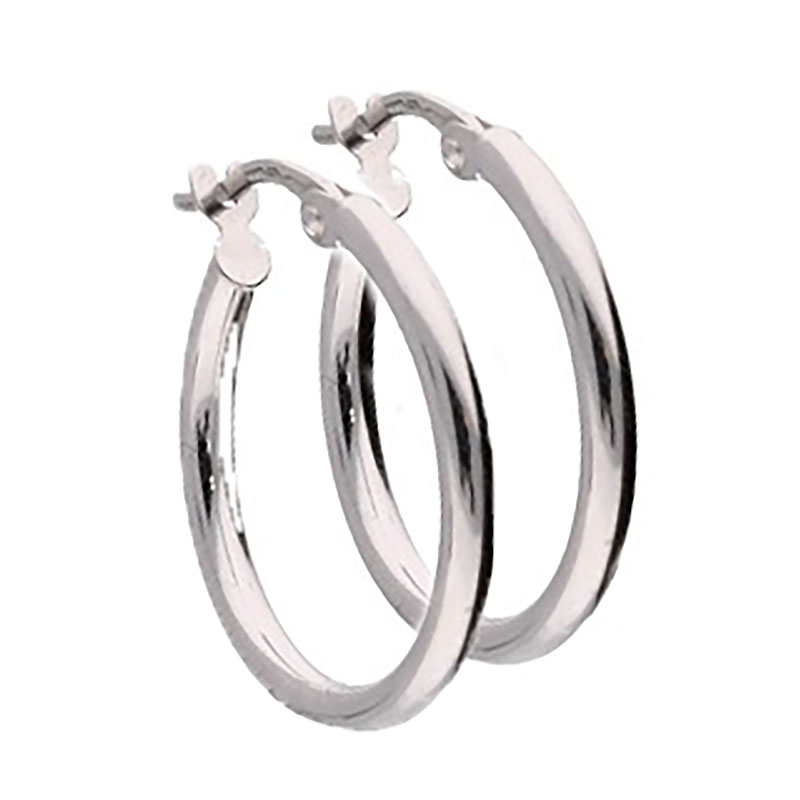 Rounded 9ct White Gold 17mm Hoop Earrings - Michael Jones Jeweller