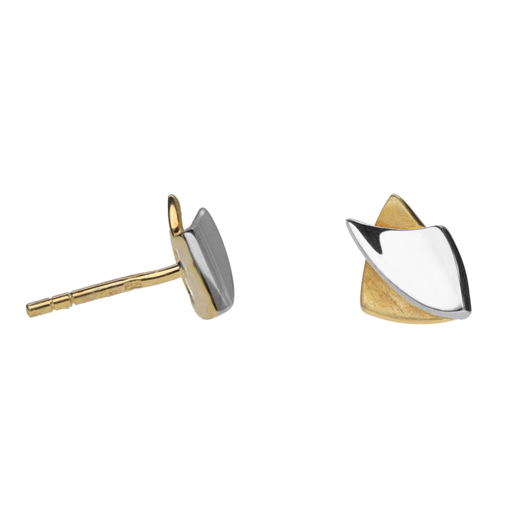 Crossover Triangular 9ct Yellow and White Gold Stud Earrings