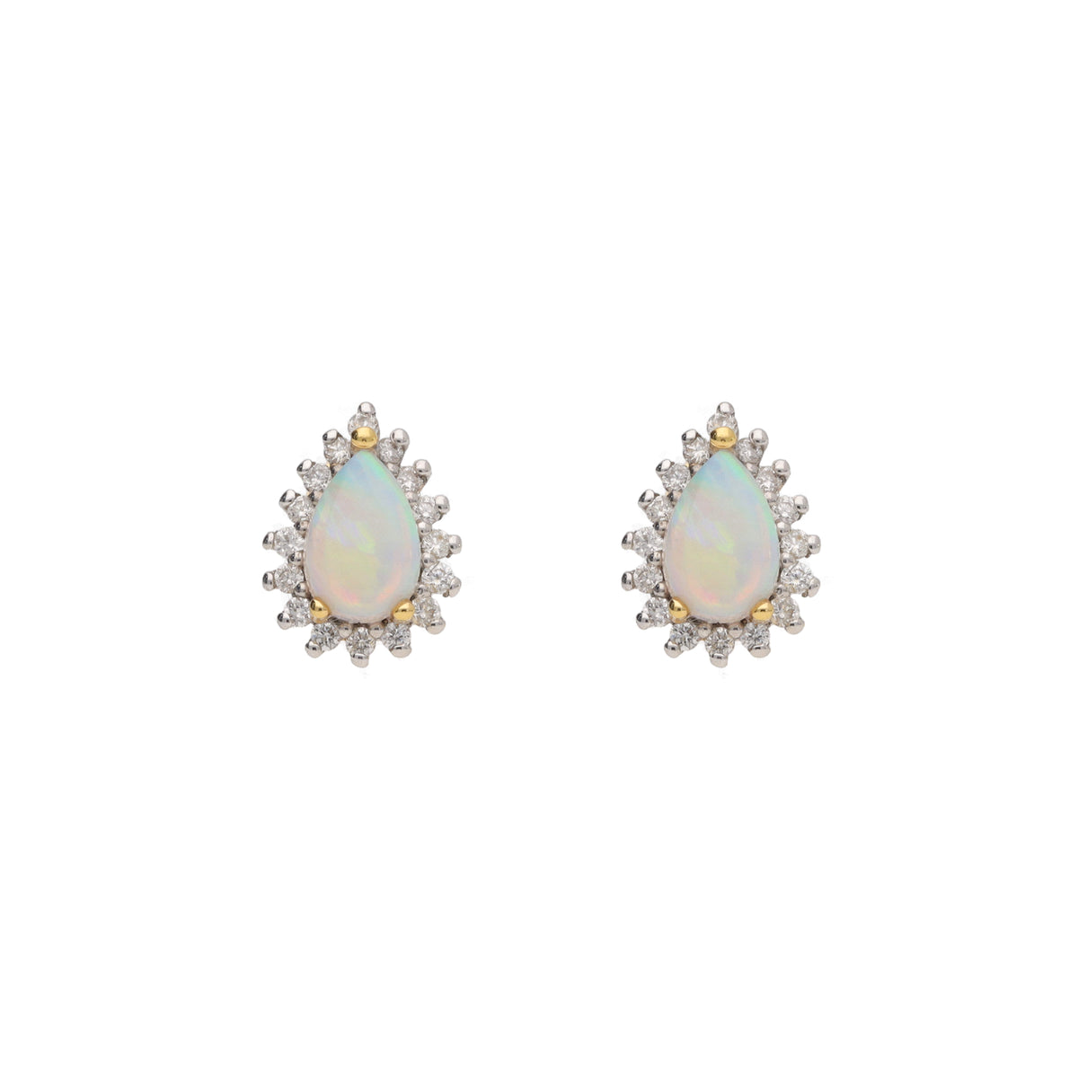 Opal and Diamond 18ct Yellow Gold Cluster Stud Earrings - Michael Jones Jeweller