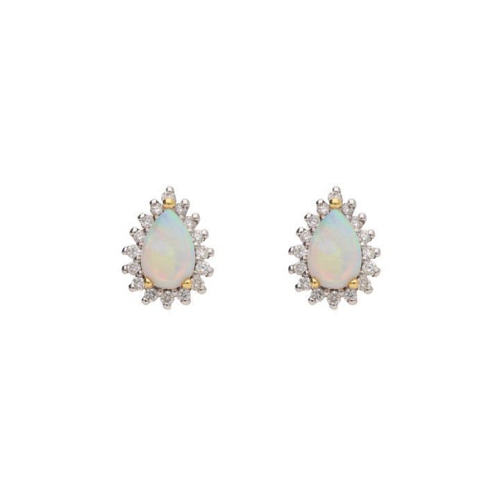 Opal and Diamond 18ct Yellow Gold Cluster Stud Earrings