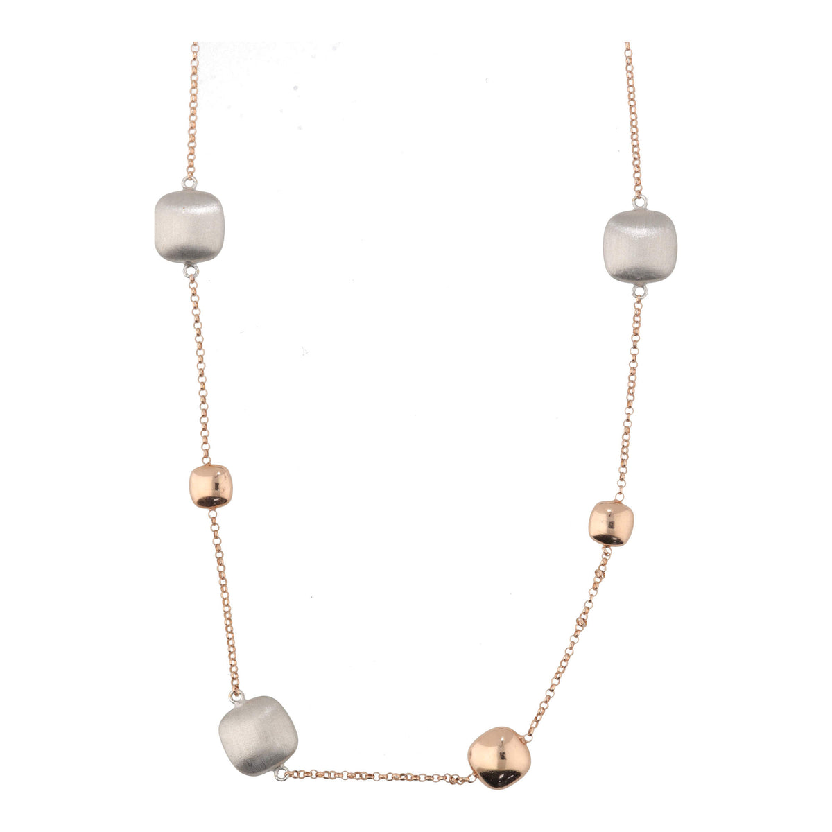 Square 9ct Rose and White Gold 45cm Station Link Necklace - Michael Jones Jeweller