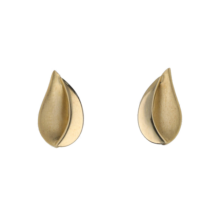 Teardrop Satin and Polished 9ct Yellow Gold Stud Earrings - Michael Jones Jeweller