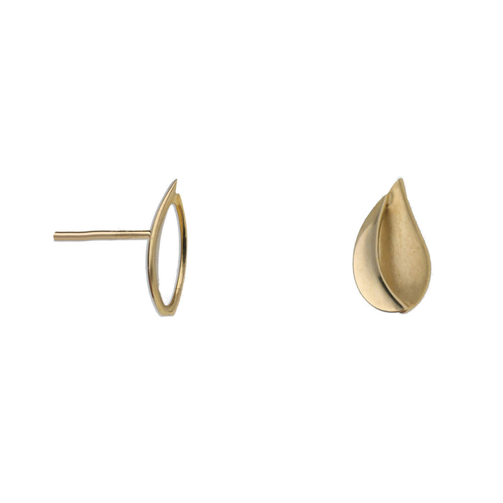 Teardrop Satin and Polished 9ct Yellow Gold Stud Earrings - Michael Jones Jeweller