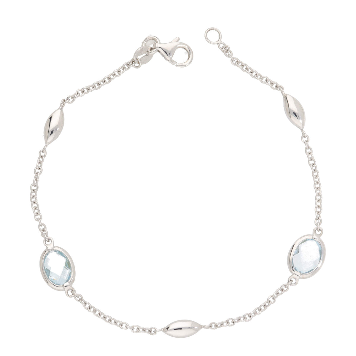 Blue Topaz 9ct White Gold Station Link Bracelet - Michael Jones Jeweller