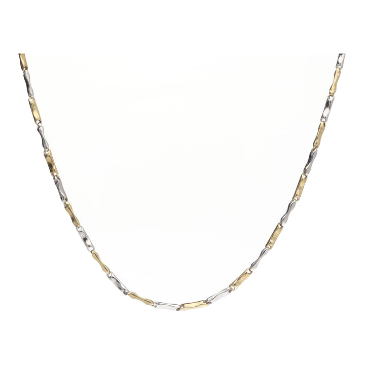 Concave Bar Link 9ct Yellow and White Gold Necklace