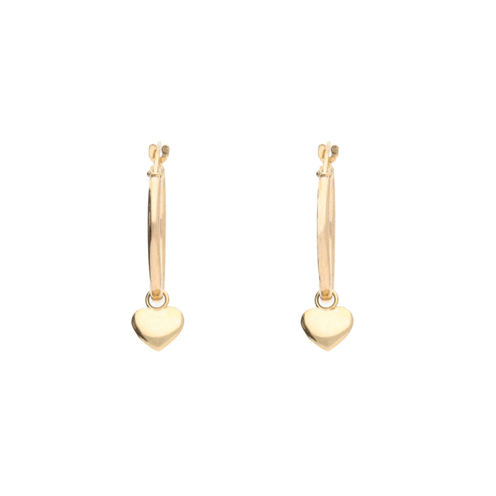 Heart Charm 9ct Yellow Gold Hoop Earrings - Michael Jones Jeweller