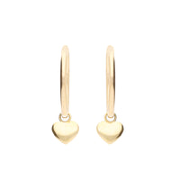 Heart Charm 9ct Yellow Gold Hoop Earrings - Michael Jones Jeweller