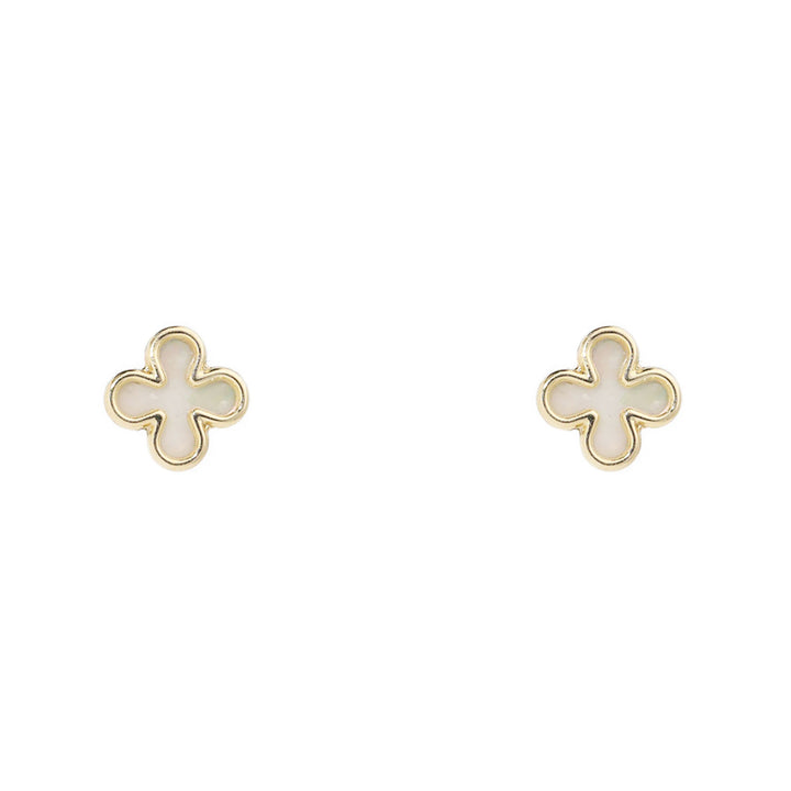 Mother of Pearl 9ct Yellow Gold Clover Stud Earrings - Michael Jones Jeweller