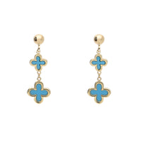 Turquoise 9ct Yellow Gold Clover Drop Earrings - Michael Jones Jeweller