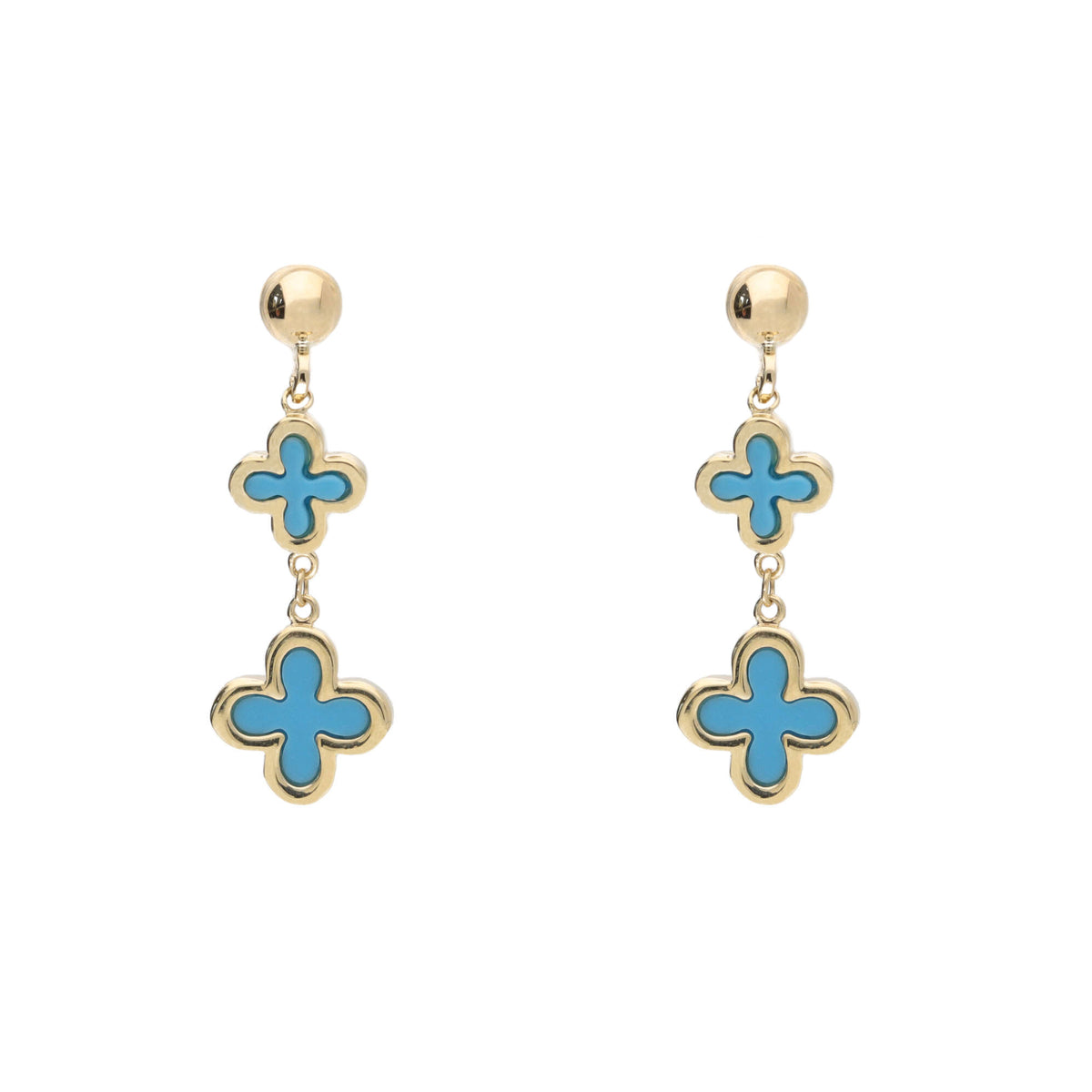 Turquoise 9ct Yellow Gold Clover Drop Earrings - Michael Jones Jeweller