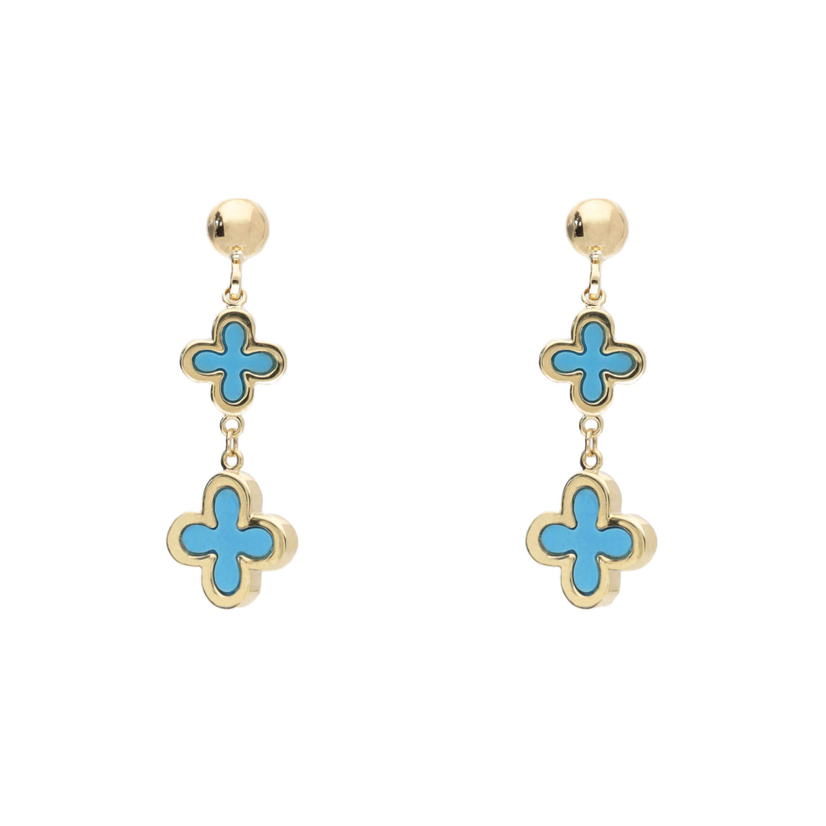 Turquoise 9ct Yellow Gold Clover Drop Earrings - Michael Jones Jeweller