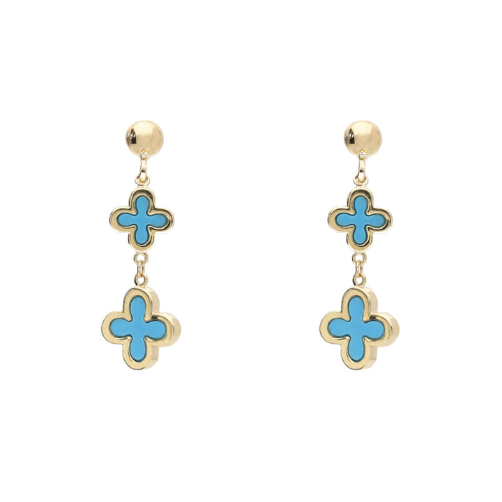 Turquoise 9ct Yellow Gold Clover Drop Earrings