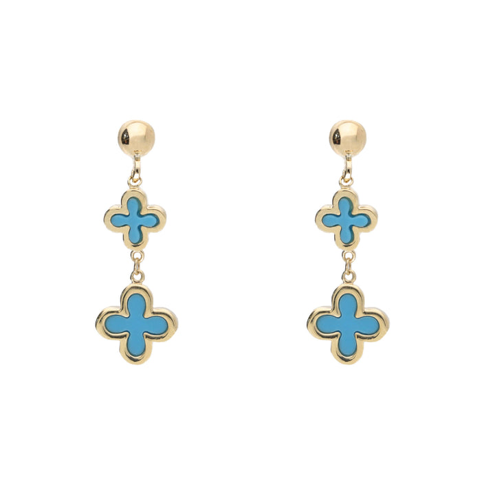 Turquoise 9ct Yellow Gold Clover Drop Earrings - Michael Jones Jeweller