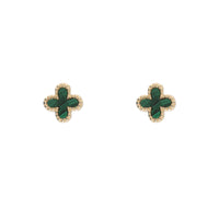 Malachite 9ct Yellow Gold Clover Stud Earrings - Michael Jones Jeweller