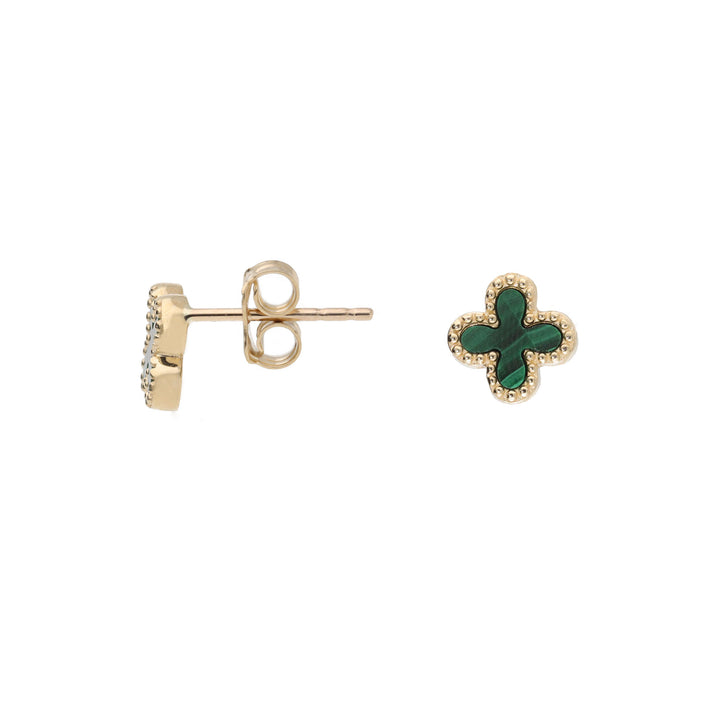 Malachite 9ct Yellow Gold Clover Stud Earrings - Michael Jones Jeweller