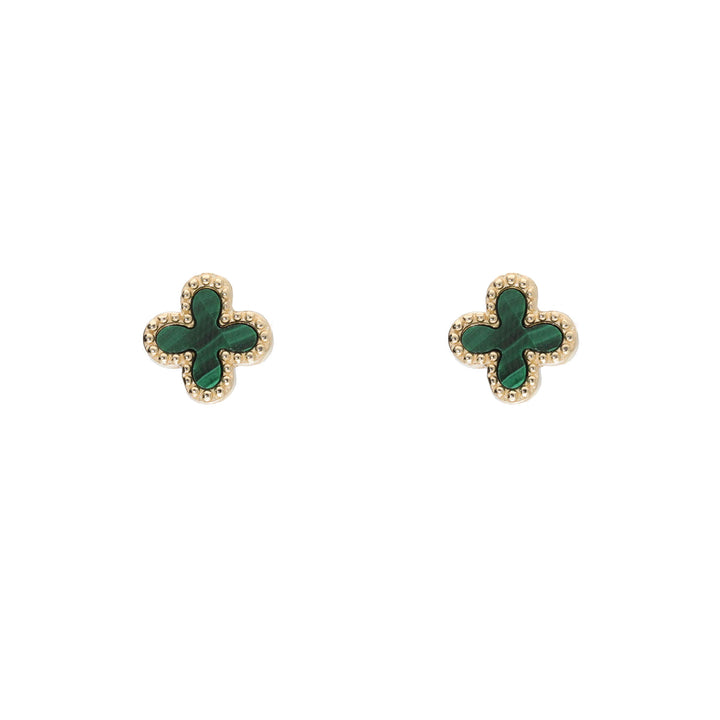 Malachite 9ct Yellow Gold Clover Stud Earrings - Michael Jones Jeweller