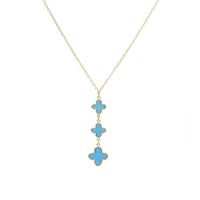 Turquoise 9ct Yellow Gold Clover Drop Necklace - Michael Jones Jeweller