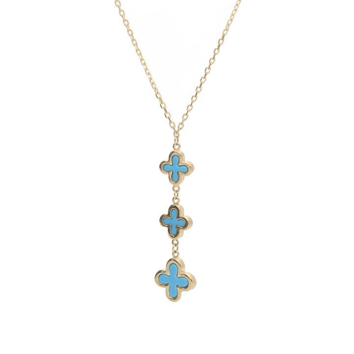 Turquoise 9ct Yellow Gold Clover Drop Necklace - Michael Jones Jeweller