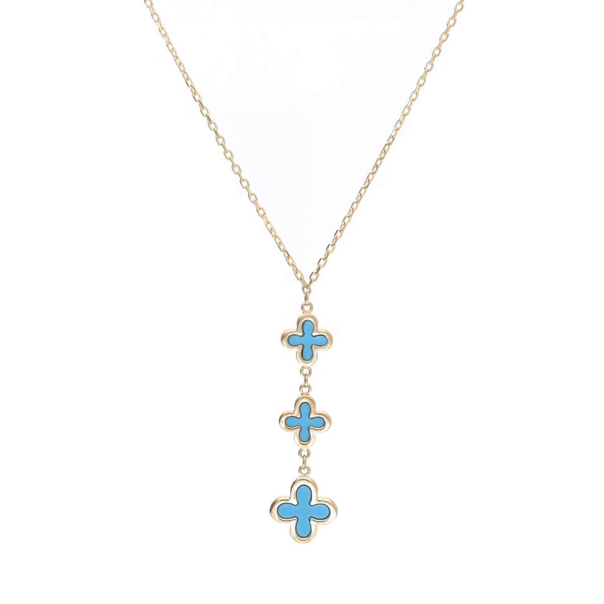 Turquoise 9ct Yellow Gold Clover Drop Necklace - Michael Jones Jeweller