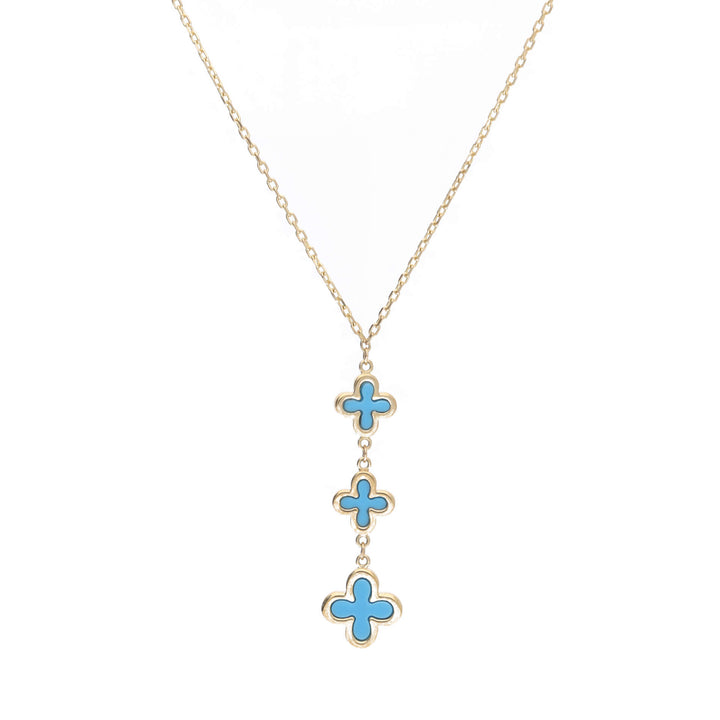 Turquoise 9ct Yellow Gold Clover Drop Necklace