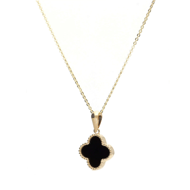 Onyx 9ct Yellow Gold Clover Pendant - Michael Jones Jeweller
