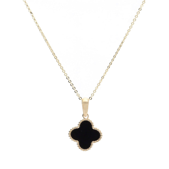Onyx 9ct Yellow Gold Clover Pendant - Michael Jones Jeweller