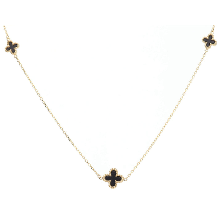 Onyx 9ct Yellow Gold Clover Station Link Necklace - Michael Jones Jeweller