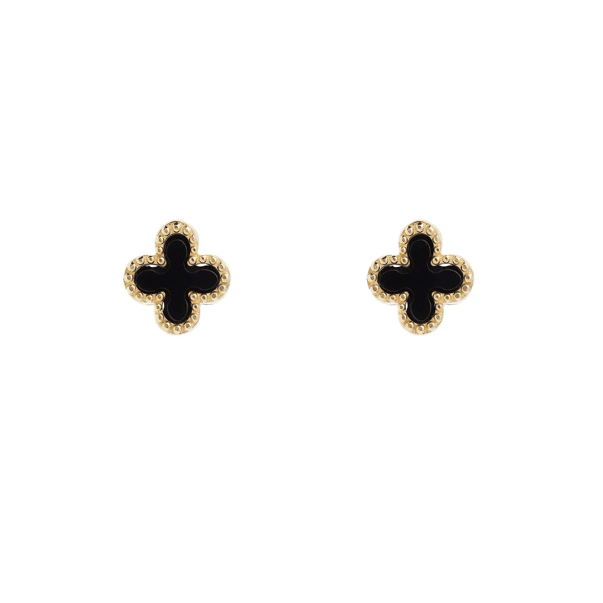 Onyx 9ct Yellow Gold Clover Stud Earrings - Michael Jones Jeweller