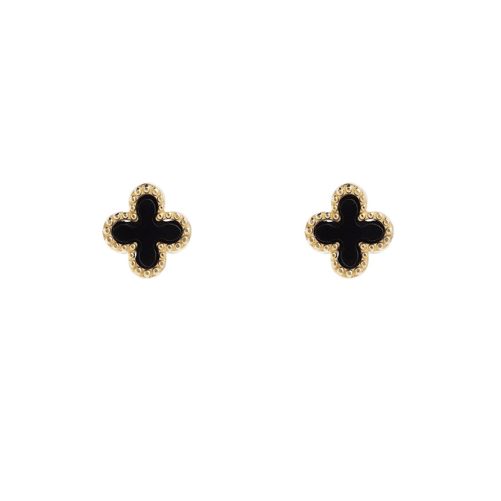 Onyx 9ct Yellow Gold Clover Stud Earrings