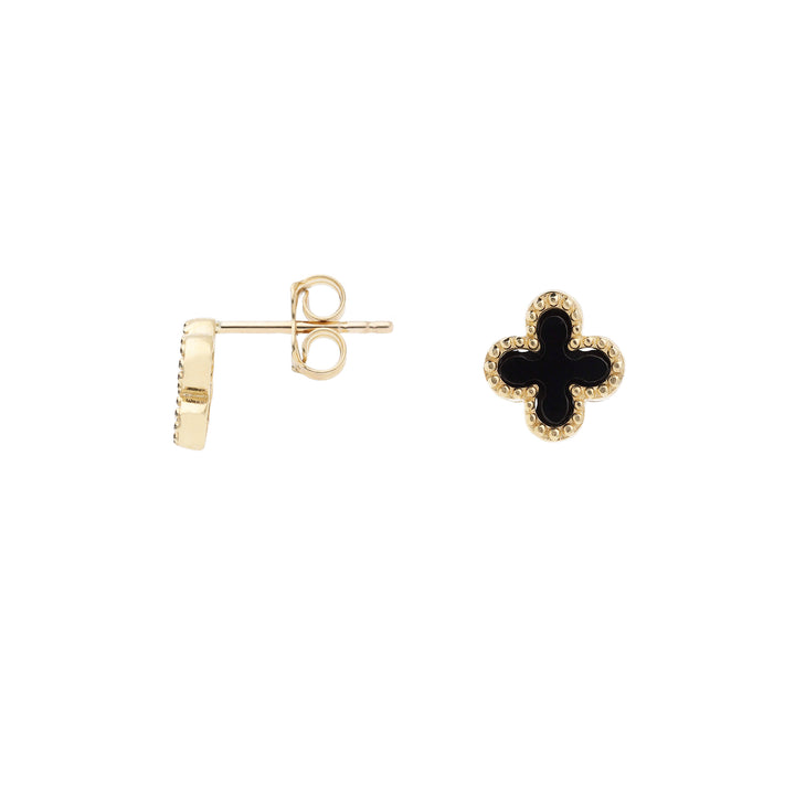 Onyx 9ct Yellow Gold Clover Stud Earrings