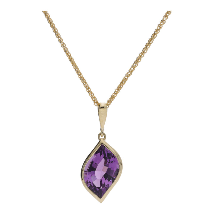 Amethyst 9ct Yellow Gold Flame Shape Pendant