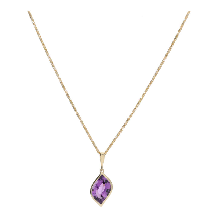 Amethyst 9ct Yellow Gold Flame Shape Pendant