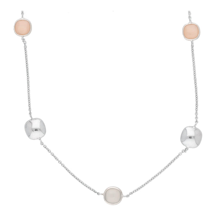 Peach and Grey Stone 9ct White Gold Necklace - Michael Jones Jeweller