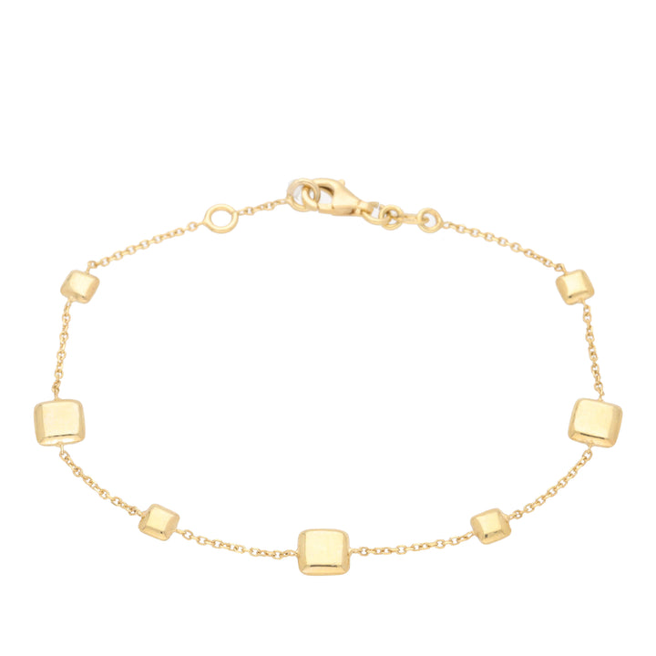 Square 9ct Yellow Gold Station Link Bracelet - Michael Jones Jeweller
