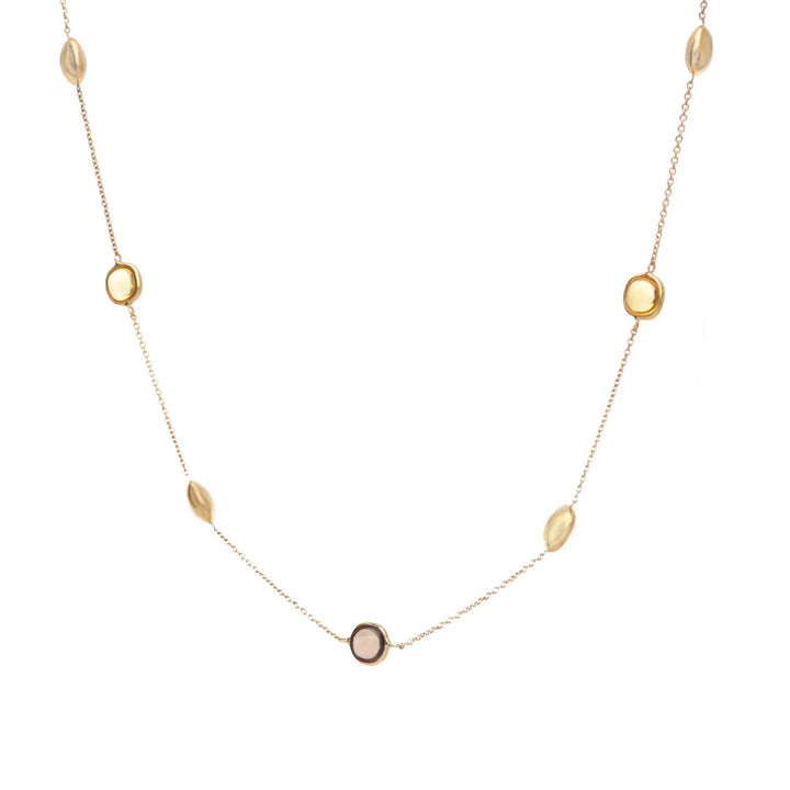Citrine and Smoky Quartz 9ct Yellow Gold Station Necklace