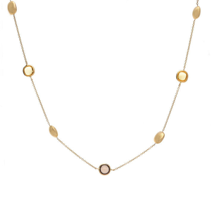 Citrine and Smoky Quartz 9ct Yellow Gold Station Necklace